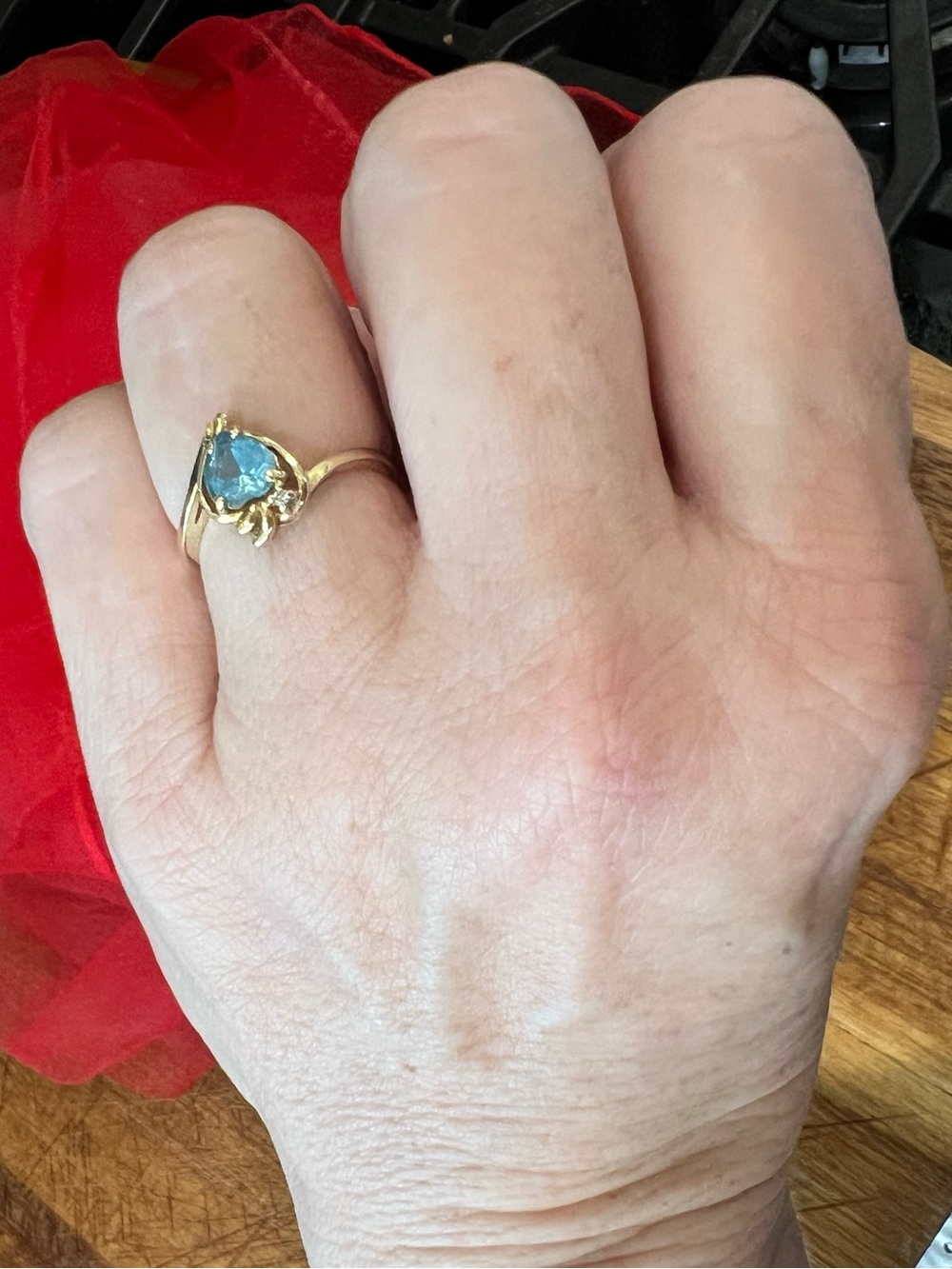 ✨Vintage L&S Solid Gold Heart Blue Topaz Diamond Bypass Ring 💍 - Picture 4 of 9